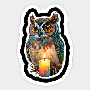 Colorful Owl Painting with a Candle Sticker